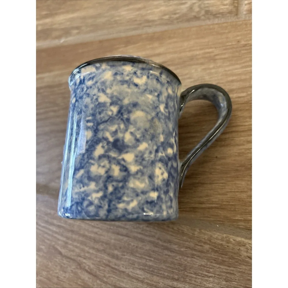 Stangl Blue Spongeware‎ Town And Country Ceramic Salt/ Pepper Shaker W/ Handle
